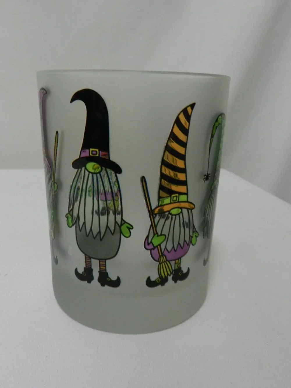 Culver Double Old Fashioned Gnomes Witches Halloween Frosted Glass Set 2 NEW